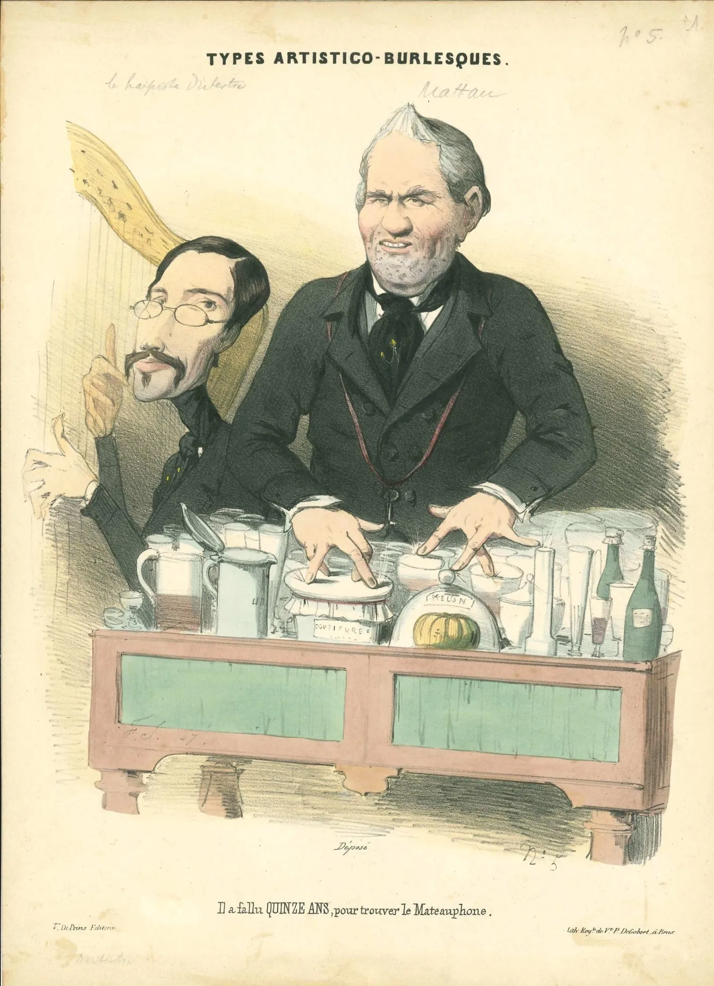 De Mattaufoon is genoemd naar zijn uitvinder, de Belgische muzikant Joseph Mattau (1788-1867).  De mattaufoon is een speciaal type glasharp, een instrument waar de klank gemaakt wordt door met natte vingers over de glazen te wrijven. Op deze litho van Fran&ccedil;ois Stroobant (vermoedelijk naar een origineel van Fr&eacute;d&eacute;ric Bouchot) zien we Mattau aan het werk aan zijn eigen uitvinding in samenspel met een harpist.
